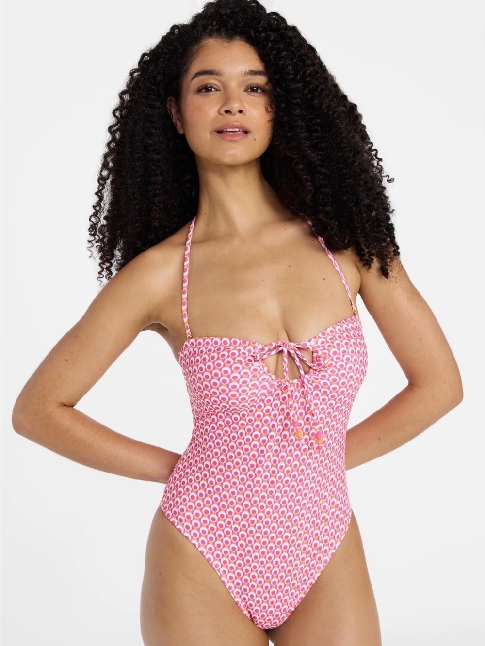 No Boundaries Pink White Printed One-Piece Swimsuit